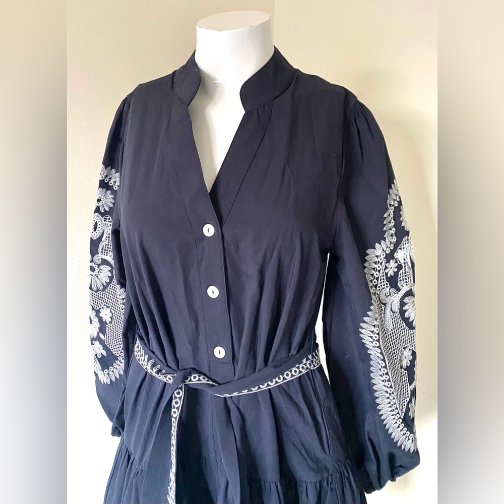 7 For All Mankind navy  mini beautiful boho dress cotton summer/vacation. - Picture 3 of 6